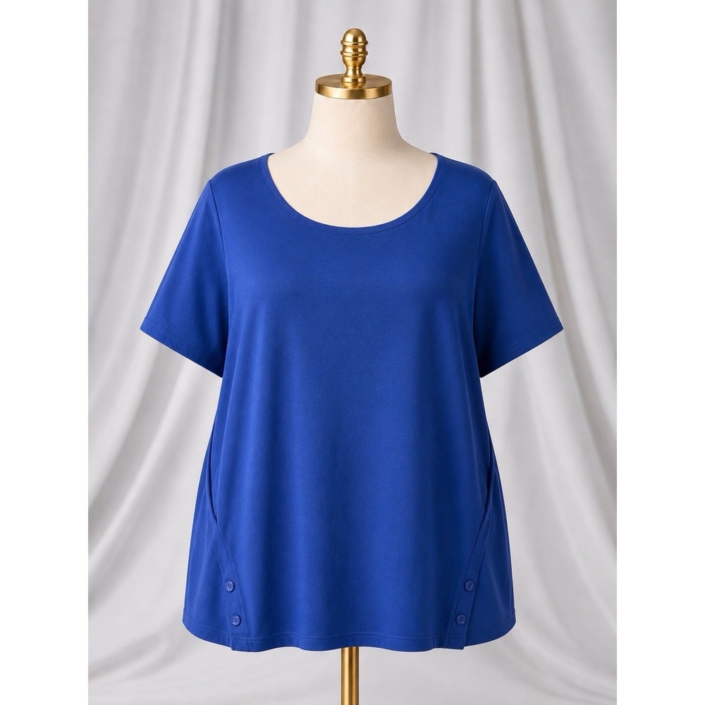 New Isaac Mizrahi Live! Essentials Scoop Neck‎ Angled Seam Top Tee Size 3X Blue